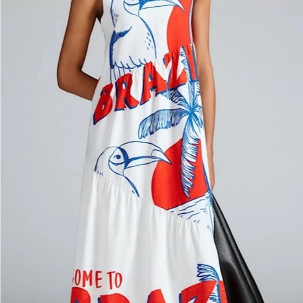 FARM Rio Red and Blue Graphic Maxi Dress